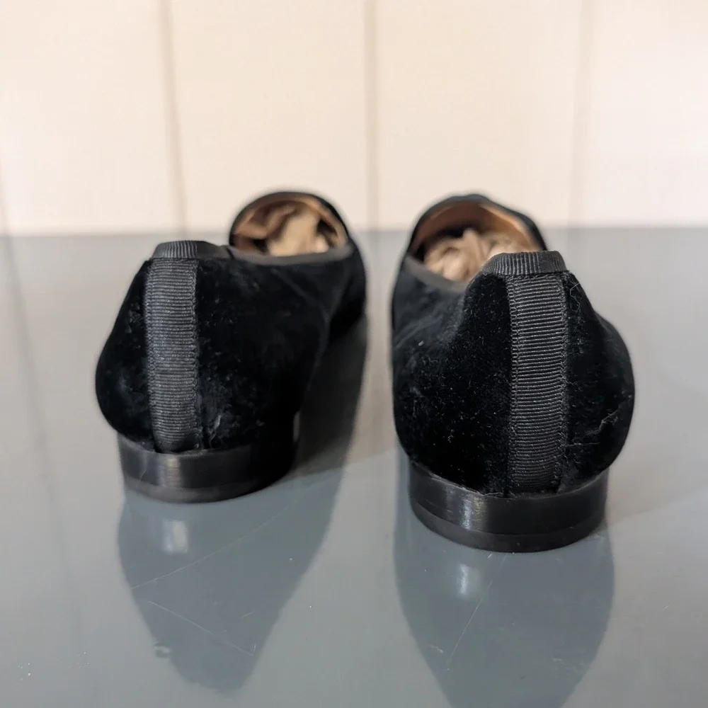 Stubbs & Wootton Black Velvet Embroidered Crest Smoking Flat Slippers 7.5 AA
